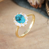 1.5 Carat Classic Halo Lab Grown Turquoise Ring Oval Shaped Engagement Ring